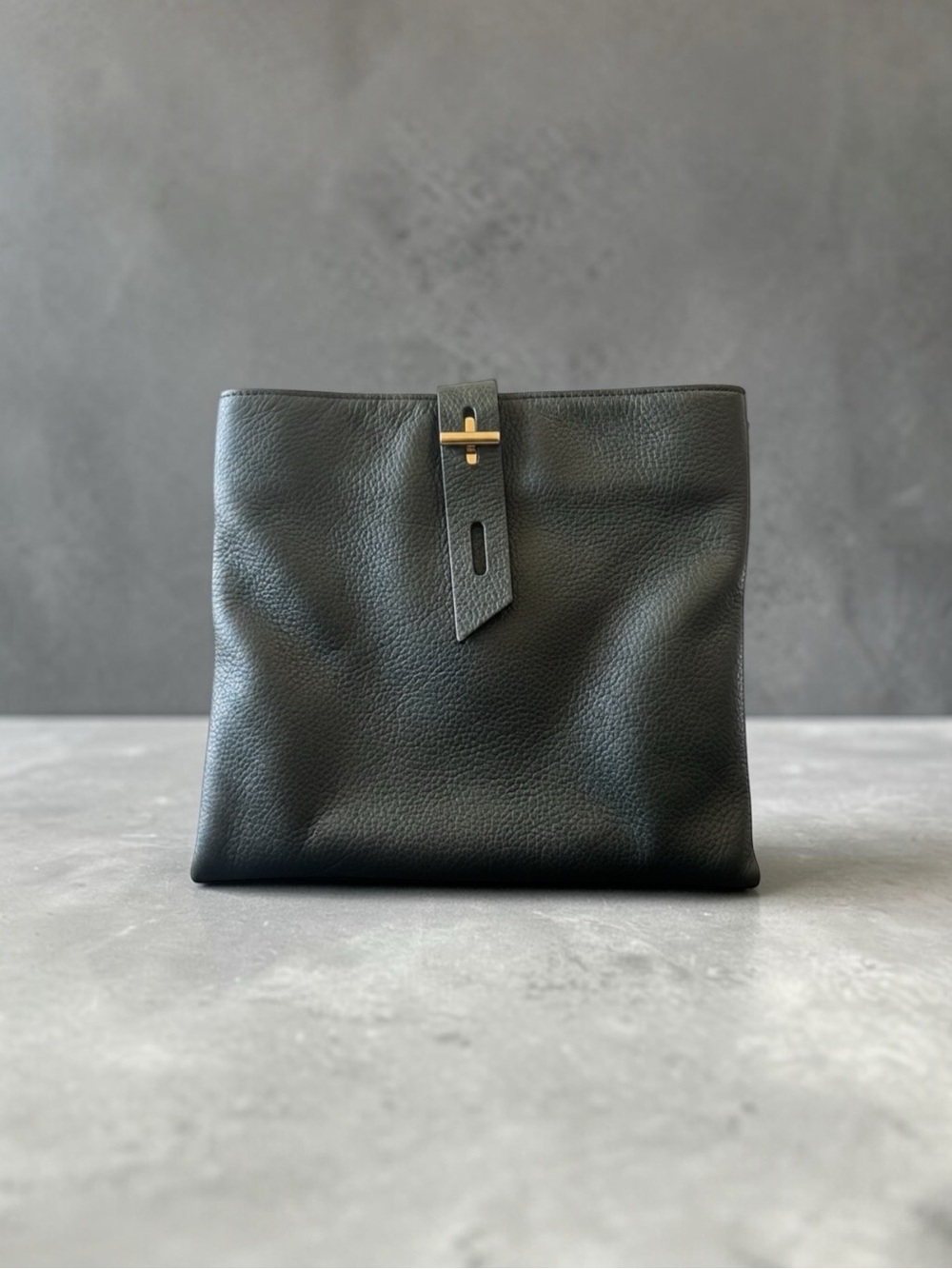 THACKER Black Leather Clutch Purse | Gold Hardware | Excellent Condition